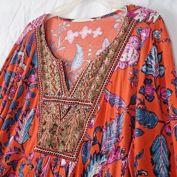 Boho Beaded, Embroidered Floral Blouse, Soft Surroundings brand, sz 16, … - Picture 10 of 15
